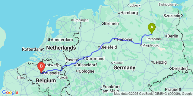 Map: Brussels Midi Train Station to Rossignol