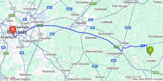 Map: Brussels Midi Train Station to Rumsdorp