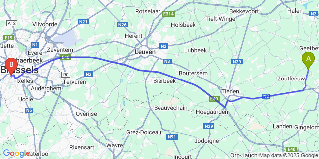 Map: Brussels Midi Train Station to Runkelen