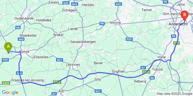 Map: Brussels Midi Train Station to Russeignies