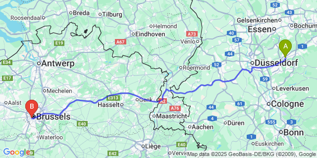 Map: Brussels Midi Train Station to Rutten