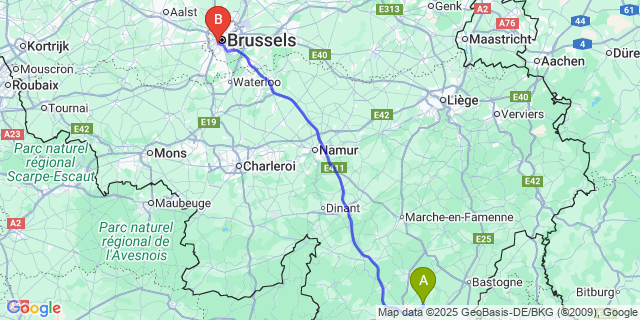 Map: Brussels Midi Train Station to Sainte-Marie-Chevigny