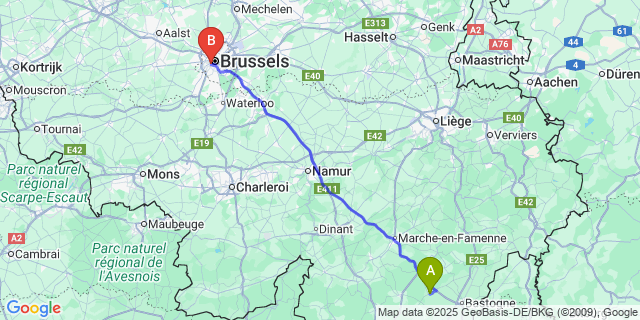 Map: Brussels Midi Train Station to Sainte-Ode