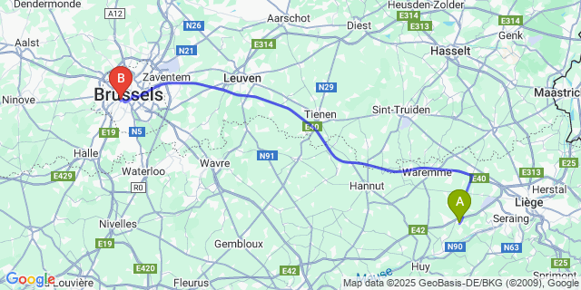 Map: Brussels Midi Train Station to Saint-Georges-Sur-Meuse