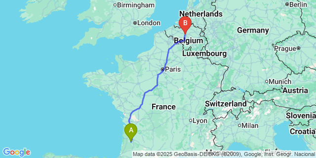 Map: Brussels Midi Train Station to Saint-Symphorien