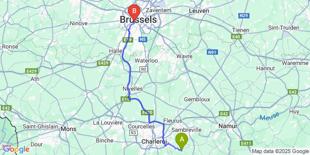 Map: Brussels Midi Train Station to Sart-Eustache