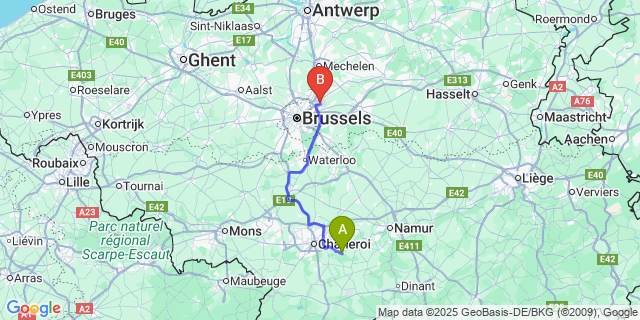 Map: Brussels Zaventem Airport (BRU) to Sart-Eustache
