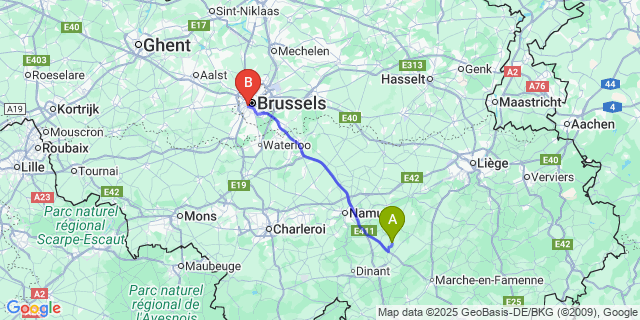 Map: Brussels Midi Train Station to Schaltin