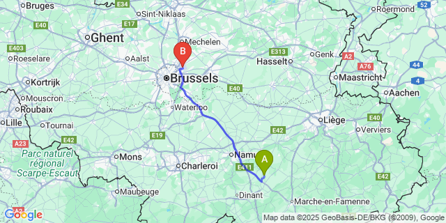 Map: Brussels Zaventem Airport (BRU) to Schaltin