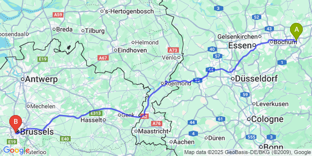 Map: Brussels Midi Train Station to Schulen