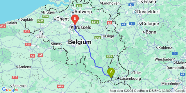 Map: Brussels Zaventem Airport (BRU) to Sélange