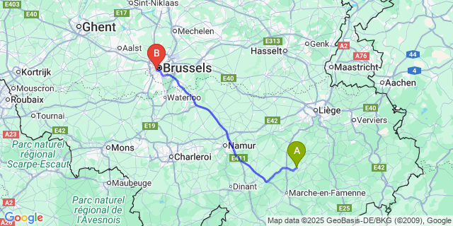 Map: Brussels Midi Train Station to Septon