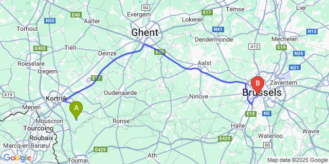 Map: Brussels Midi Train Station to Sint-Denijs
