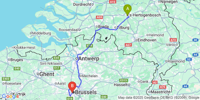 Map: Brussels Midi Train Station to Sint-Jan