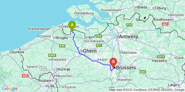 Map: Brussels Midi Train Station to Sint-Margriete