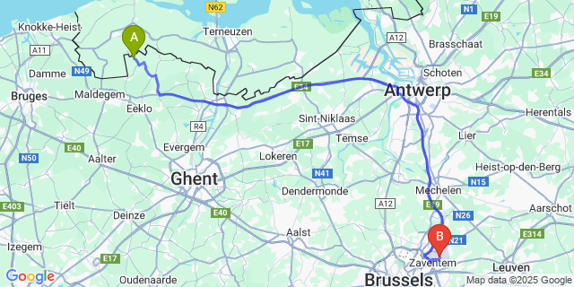 Map: Brussels Zaventem Airport (BRU) to Sint-Margriete