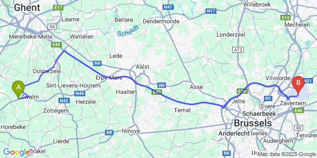 Map: Brussels Zaventem Airport (BRU) to Sint-Maria-Latem