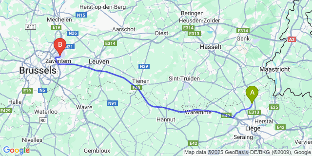 Map: Brussels Zaventem Airport (BRU) to Slins