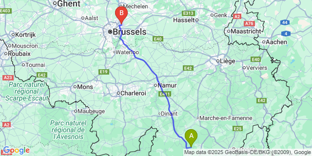 Map: Brussels Zaventem Airport (BRU) to Smuid
