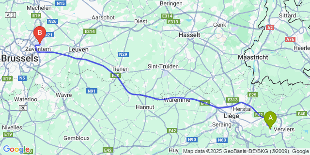 Map: Brussels Zaventem Airport (BRU) to Soiron
