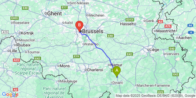 Map: Brussels Midi Train Station to Spontin