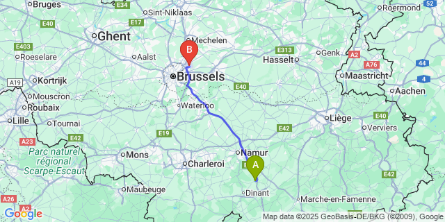 Map: Brussels Zaventem Airport (BRU) to Spontin