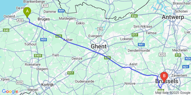 Map: Brussels Midi Train Station to Stalhille