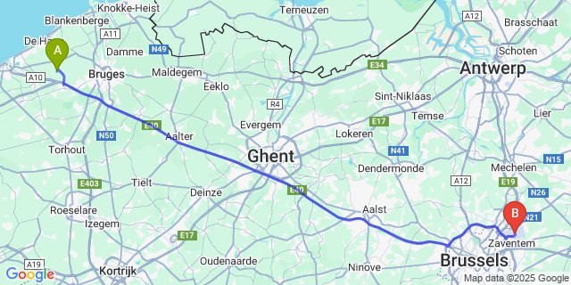 Map: Brussels Zaventem Airport (BRU) to Stalhille
