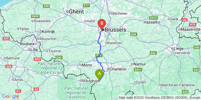 Map: Brussels Midi Train Station to Strée