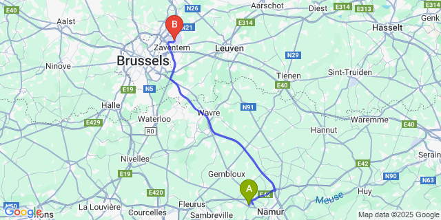 Map: Brussels Zaventem Airport (BRU) to Suarlée
