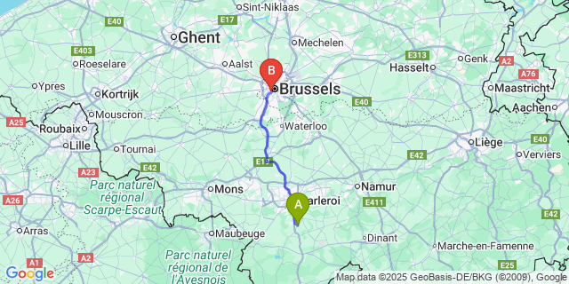 Map: Brussels Midi Train Station to Tarcienne