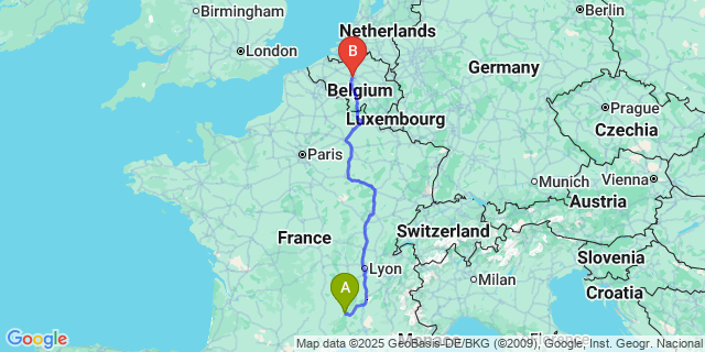 Map: Brussels Midi Train Station to Thines