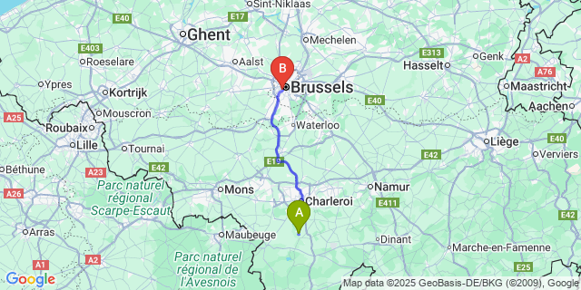 Map: Brussels Midi Train Station to Thy-Le-Château