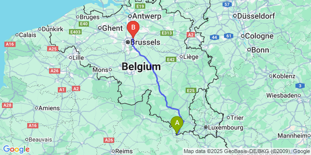 Map: Brussels Zaventem Airport (BRU) to Torgny