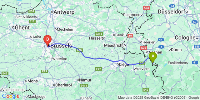 Map: Brussels Midi Train Station to Tournay