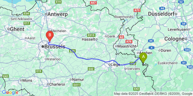 Map: Brussels Zaventem Airport (BRU) to Tournay
