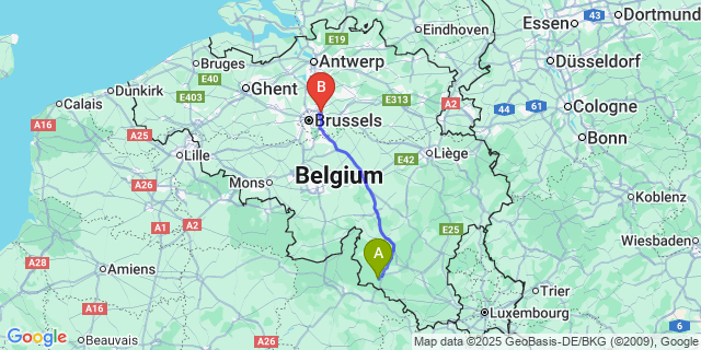Map: Brussels Zaventem Airport (BRU) to Ucimont