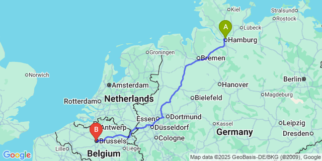 Map: Brussels Midi Train Station to Vezin