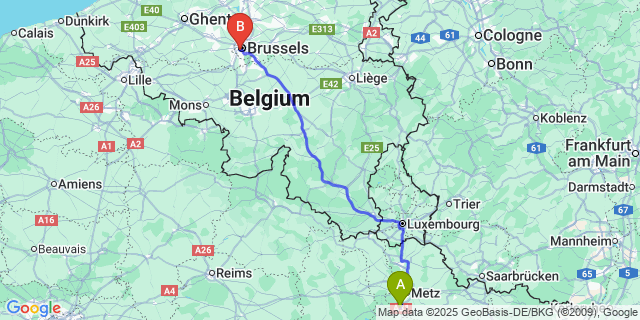 Map: Brussels Midi Train Station to Vezon