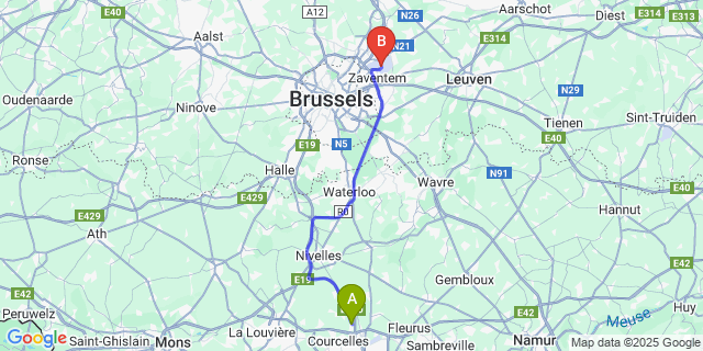 Map: Brussels Zaventem Airport (BRU) to Viesville