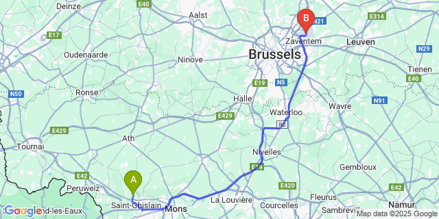Map: Brussels Zaventem Airport (BRU) to Villerot