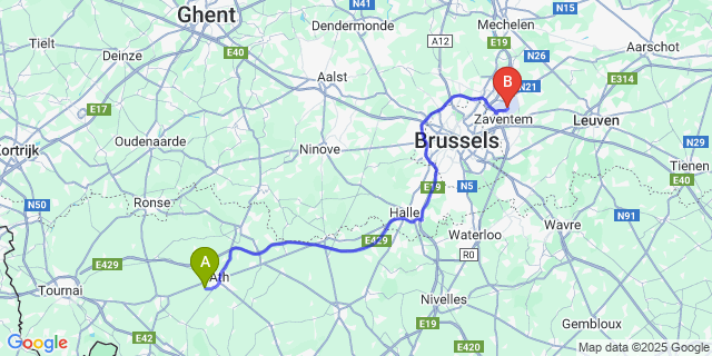 Map: Brussels Zaventem Airport (BRU) to Villers-Notre-Dame
