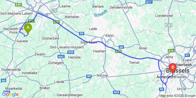 Map: Brussels Midi Train Station to Vurste