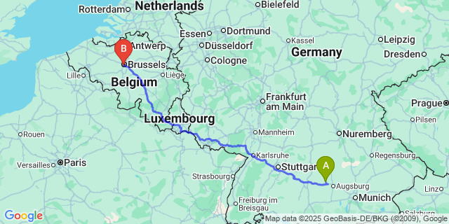 Map: Brussels Midi Train Station to Welden