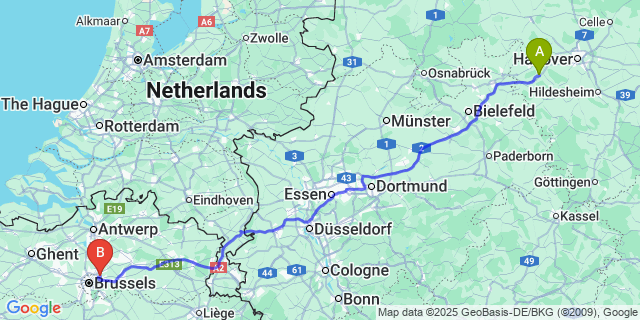 Map: Brussels Zaventem Airport (BRU) to Wiers