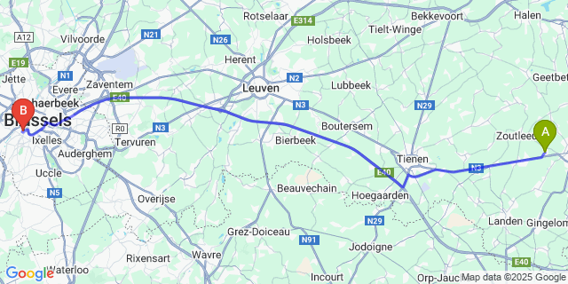 Map: Brussels Midi Train Station to Wilderen