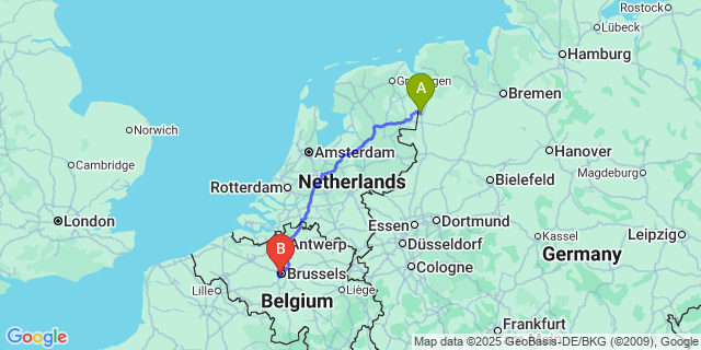 Map: Brussels Midi Train Station to Woesten