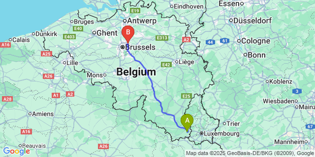 Map: Brussels Zaventem Airport (BRU) to Wolkrange