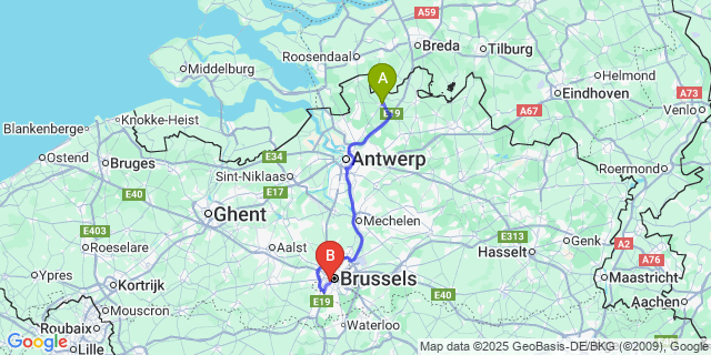 Map: Brussels Midi Train Station to Wuustwezel
