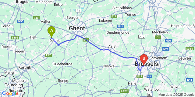 Map: Brussels Midi Train Station to Zeveren